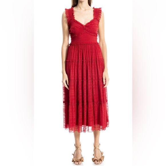 RED ONLY AVAILABLE-Elegant Lace Lined Garnet Maxi Dress - Picture 1 of 4